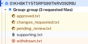 Request file icons during independent review - researcher's view